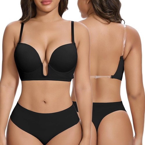 Women plunge deep bra push - plunge,