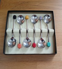 EPNS Vintage Art Deco Coffee Bean Spoons~Multicoloured, Boxed Set of Six