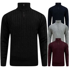 Fashionego Mens Half Zip Cable Knit Cardigan Funnel Neck Weave Pullover Jumper