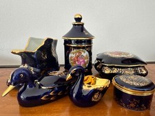 Limoges La Reine Cobalt Blue Lidded Trinket , Pill Box, Duck, Boot, Jar