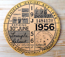 TAX DISC exp 30 JUNE 1956 Tricycle RELIANT DCG 931 iss Southampton CBC 17.4.56
