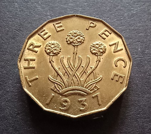 1937 brass threepence - -, king
