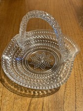 Vintage Decorative Clear Cut Glass Basket Snack Bowl 