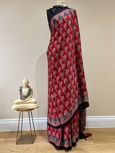 Red handblocked ajrakh - red,