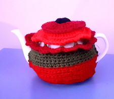 HAND KNITTED  POPPY/REMEMBRANCE TEA  COSY- GIFT OOAK