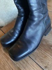 Black leather Square Toe Zip Long Boots UK 6 Jones The Bootmaker 1.5” Heel