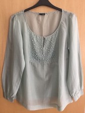 Beautiful Next Soft Green Embellished Long Sleeve Sheer Blouse Unworn