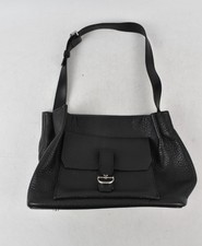 Lamarthe Shoulder Bag Black Leather Textured Buckle Strap Pockets Snap Closure