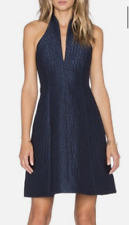 Halston Heritage Jacquard Halter Neck Mini Dress in Smokey Blue & Charcoal UK10