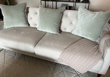 Three Velvet Celebrity Homes cushions 54.5 x 54.5 cm soft pale sage green