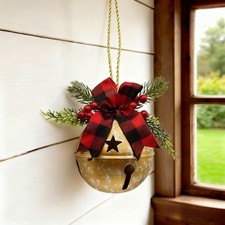 Christmas Bells for Outside,Christmas Seasonal Decor with Bow -Yard Metal Jingle