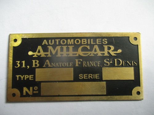 Nameplate vintage amilcar - nameplate, st