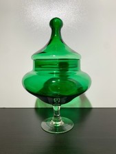 Vintage Emboli Italian Apothecary/Bon Bon Glass Jar Emerald Green