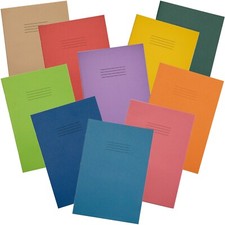 RHINO A4 Exercise Books, 64-Page / 8mm Lined with Margin, 10 Colours, 10-Pack