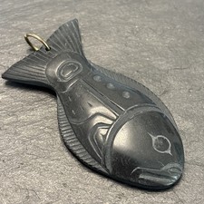 Denny Dixon Haida Northwest Coast Fish Argillite Pendant Signed 2000 Vintage 36