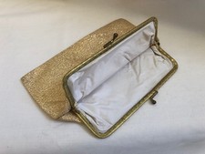 VINTAGE Gold Glitter Filigree Metal Clutch Small Make Up Multipurpose Bag