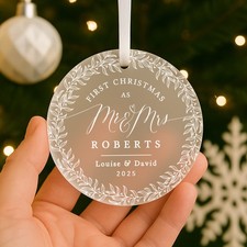 Personalised First Christmas Married Bauble Gift, 1st Christmas Married Ornament