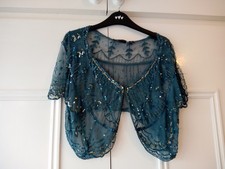 TED BAKER SIZE S/M  TEAL BLUE LACE SEQUINNED SHRUG. CHARITY SALE