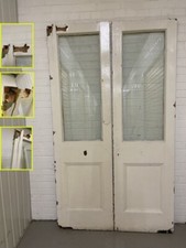 Reclaimed Old Large French Safety Glass Wooden Swivel Double Doors 2120 x 1220mm
