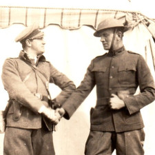 WWI German And American Army Soldier With Helmet Handshake Photograph