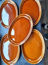 5 x Old Hoganas _ Oval Dinner Plates.Caramel colour