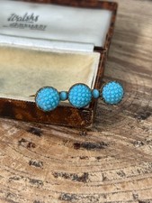 Antique Pave Turquoise Glass Bar Brooch Gold Tone Pin Edwardian Late Victorian
