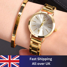 Ladies Women Quartz Wrist Watch Watches with Bracelet Strap Gift 2pc Rose Gold
