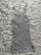 Y2k 2000 Sheer Silver Knit Mini Dress Chainmail Style Goth Gothic Festival
