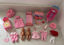 Baby Born Miniworld by Zapf Creation dolls x 2 furniture, pushchair and clothes