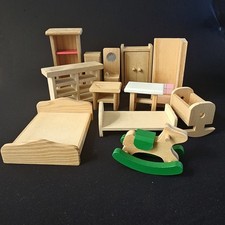 Plan Toys Etc 1:12th Scale Wooden Dolls House Furniture Bedroom Bathroom 