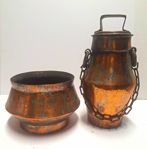 Antique copper lidded - lidded, hanging