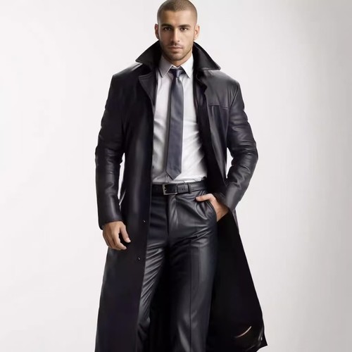 Retro trench coat men faux - trench,