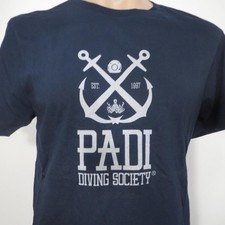 PADI SCUBA Mens MEDIUM T-Shirt Dive Master Navy Blue NEW OLD STOCK District