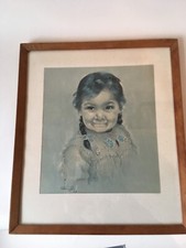 1963 Dorothy Oxborough Pastel [Print?]  Canadian Native Girl Picture - Framed