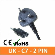 Power Cord UK 3 Pin Plug to C7