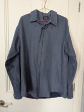 HAGGAR casual shirt Size L blue textured moleskin style fabric, long sleeves