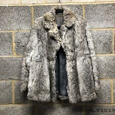 Vintage Real Genuine Fur Coat Grey Chest UK 12 Mid Length Lined Pockets