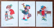 3 Original early Children with black dolly 1931 Cute Postcards Hair, Golf, Piano