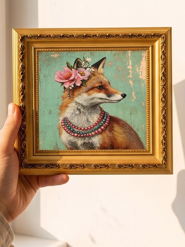 Fox with flower crown and - crown,