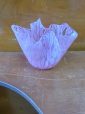 Vintage Pink Latticino Zanfirico Fazzoletto Venini Murano Glass Handkerchief...