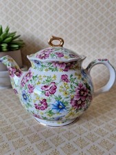 Windsor Chelsea Chintz Summer Pink Teapot Floral White Bone China Vintage 