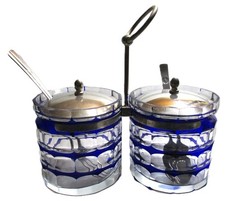 VINTAGE COBALT STRIPED GLASS &