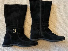 Evans Essence Black Suede Leather Knee High Boots Size 6W 