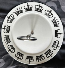 Lovely QUEENS Single Tier Cake Stand With Royal Crowns Pattern In VGC
