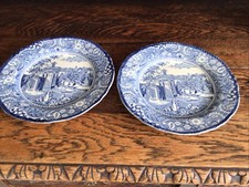 A Pair Of W R Midwinter Blue & White Plates Circa 1910 To 1932 Landscape Pattern