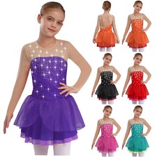 UK Girls Kids Figure Ice Skating Dress Gymnastics Ballet Leotard Dancewear