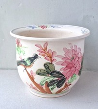 Hand Painted Bird Flowers Ceramic Pottery Pot Planter Cache Pot Chinese Style