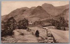 LAKE DISTRICT - Cumbria Langdale Pikes & Hotel Postcard