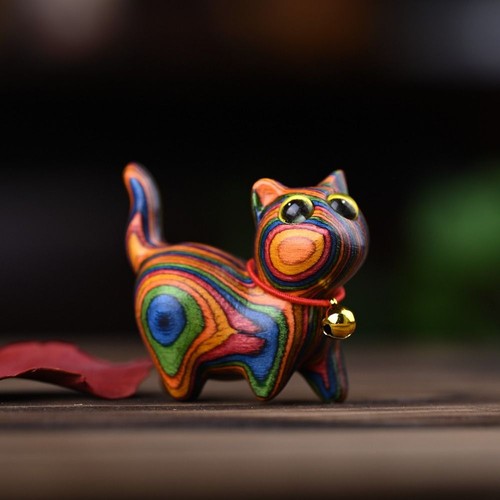 Carving colored wooden cat - wooden,