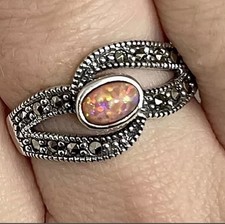Pink Fire Opal Swirl Marcasite